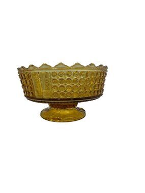 Antique EAPG Amber Footed Master Berry Bowl Three Panel Richards & Hartley 1885